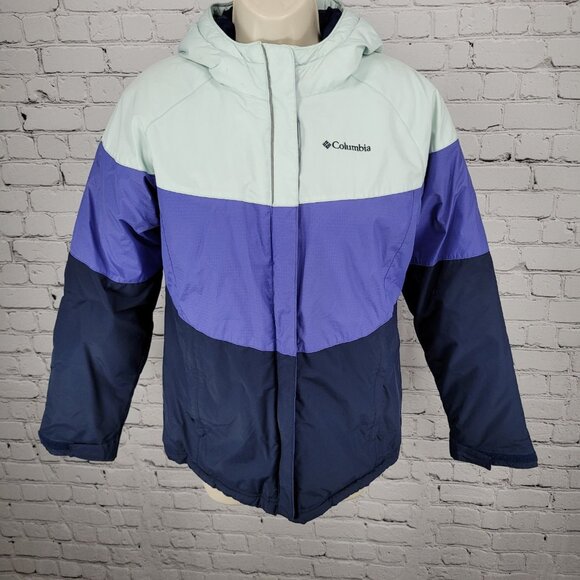 Columbia Omni Shield Purple Blue Insulated Puffer Hooded Jacket Youth L *sm hole - Picture 1 of 16